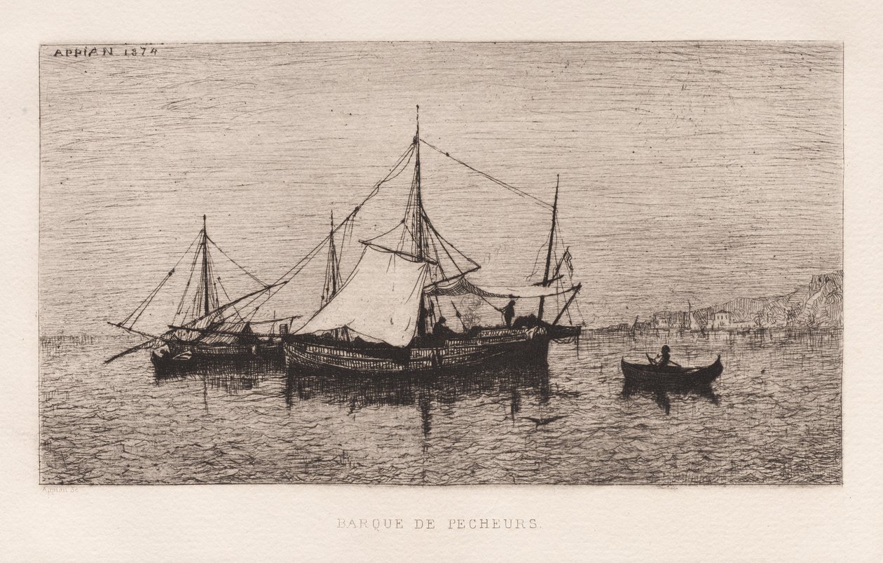 Vissersboot Kustschip Italiaanse Kust..., 1874 door Adolphe Appian