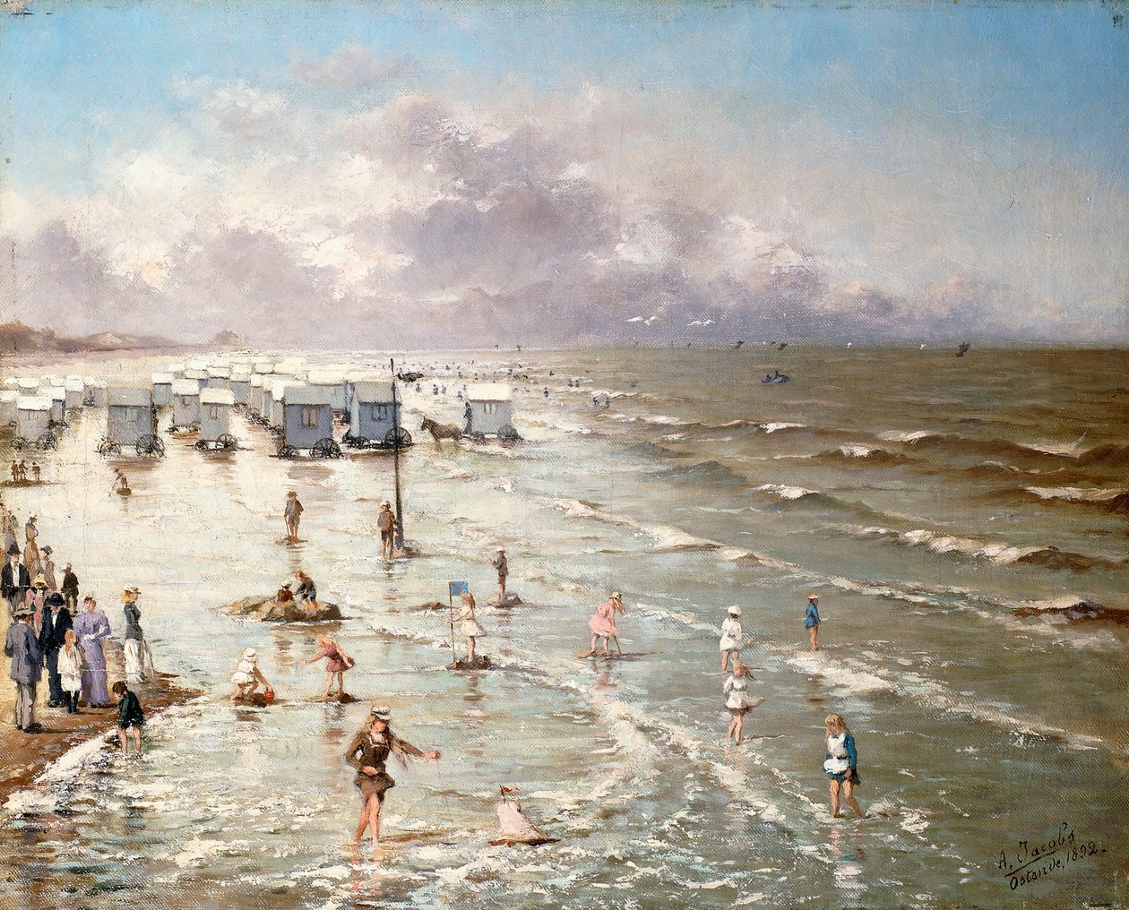 Het strand van Oostende, 1892 door Adolphe Jacobs