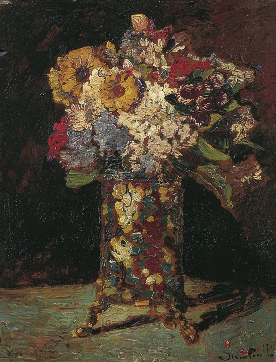 Stilleven met bloemen door Adolphe Joseph Thomas Monticelli