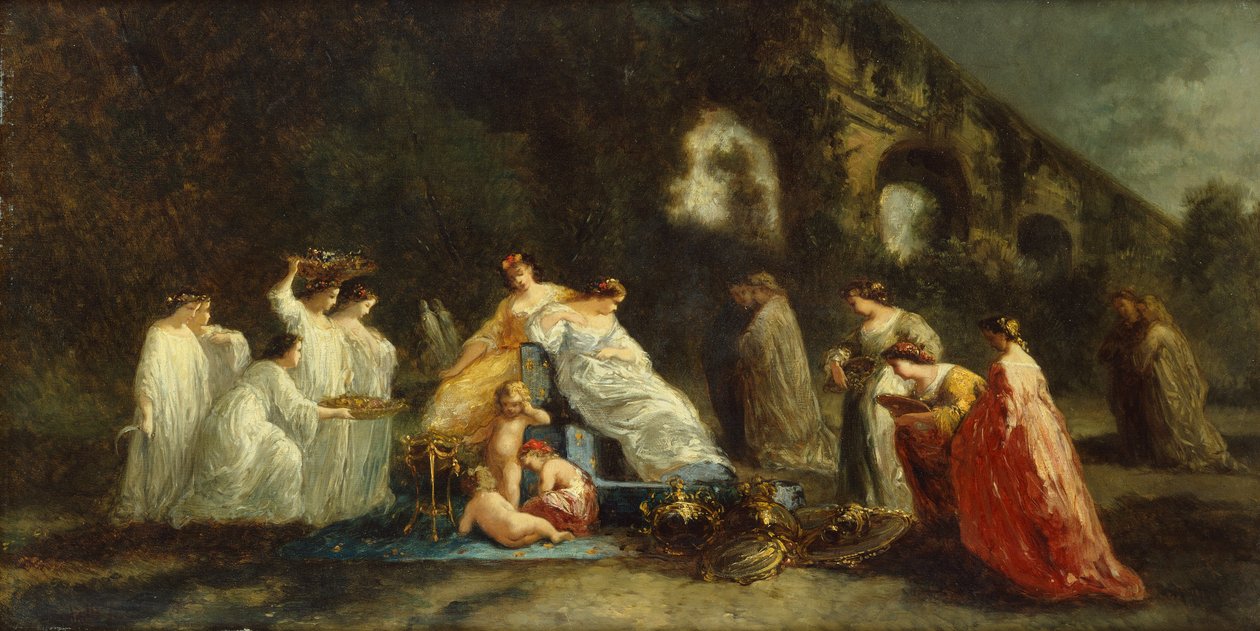 Het festival van Flora door Adolphe Joseph Thomas Monticelli