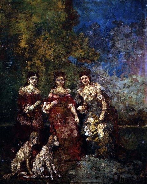 Drie vrouwen door Adolphe Joseph Thomas Monticelli