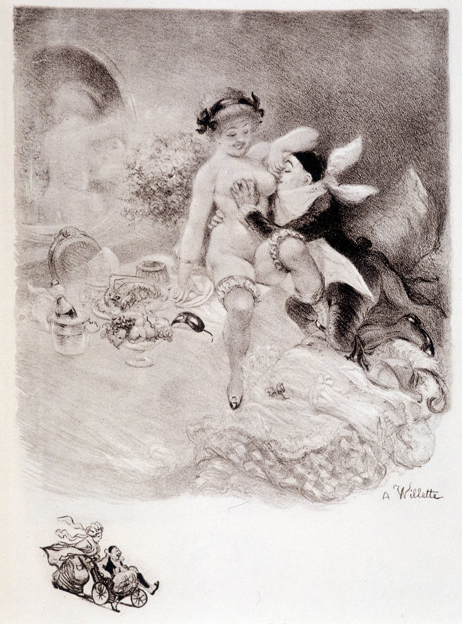 Gulzigheid - tekening door Willette door Adolphe Leon Willette