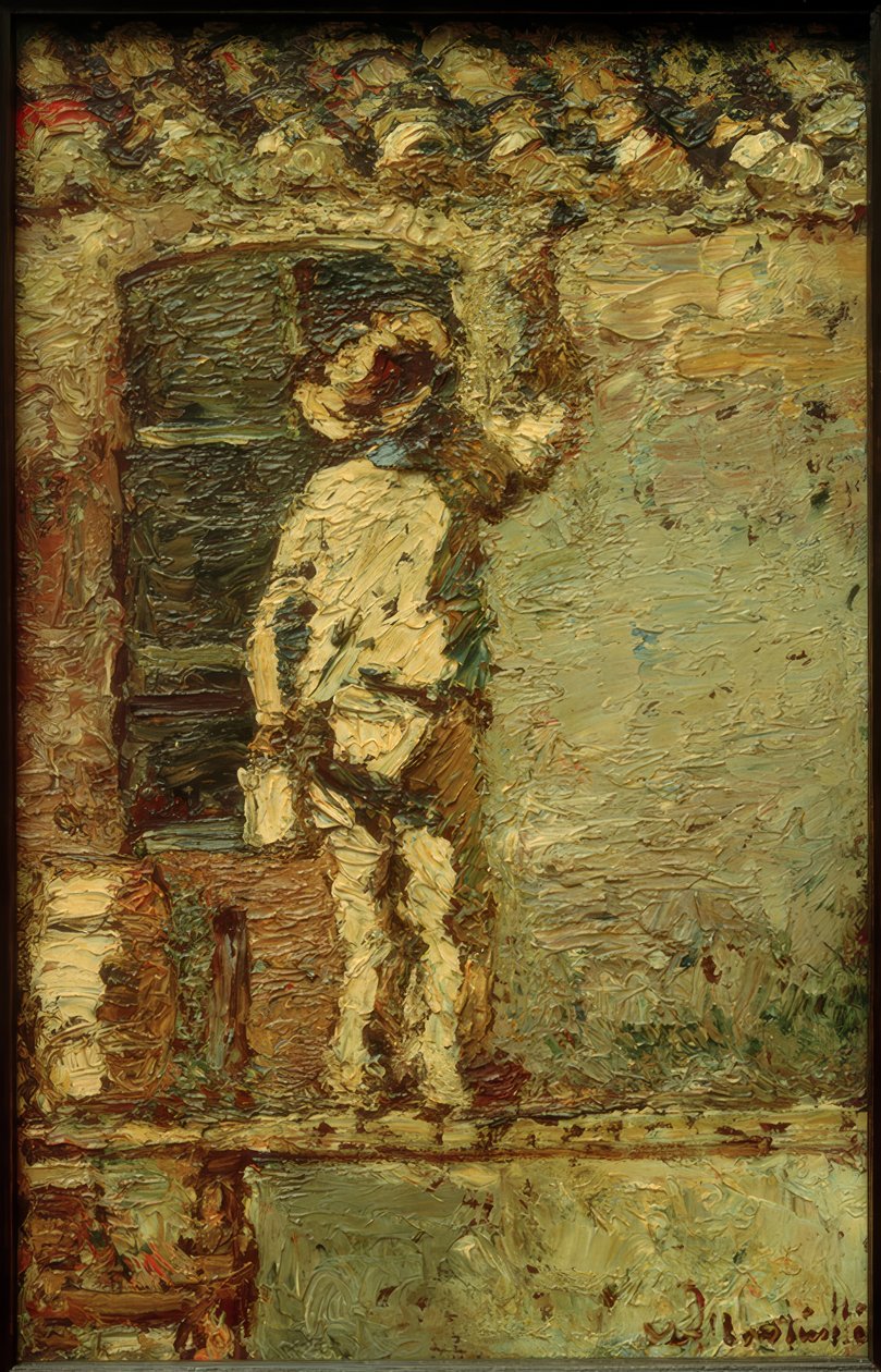 Schilder aan een muur door Adolphe Joseph Thomas Monticelli