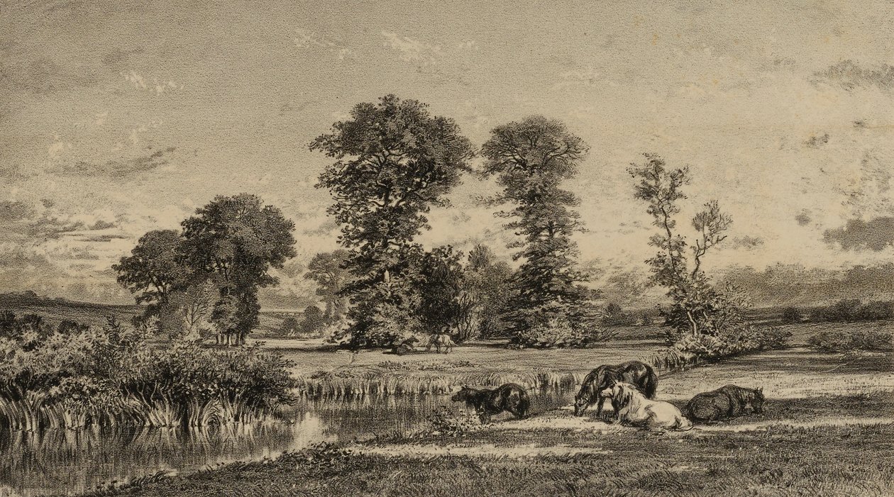 Paarden grazen door Adolphe Mouilleron