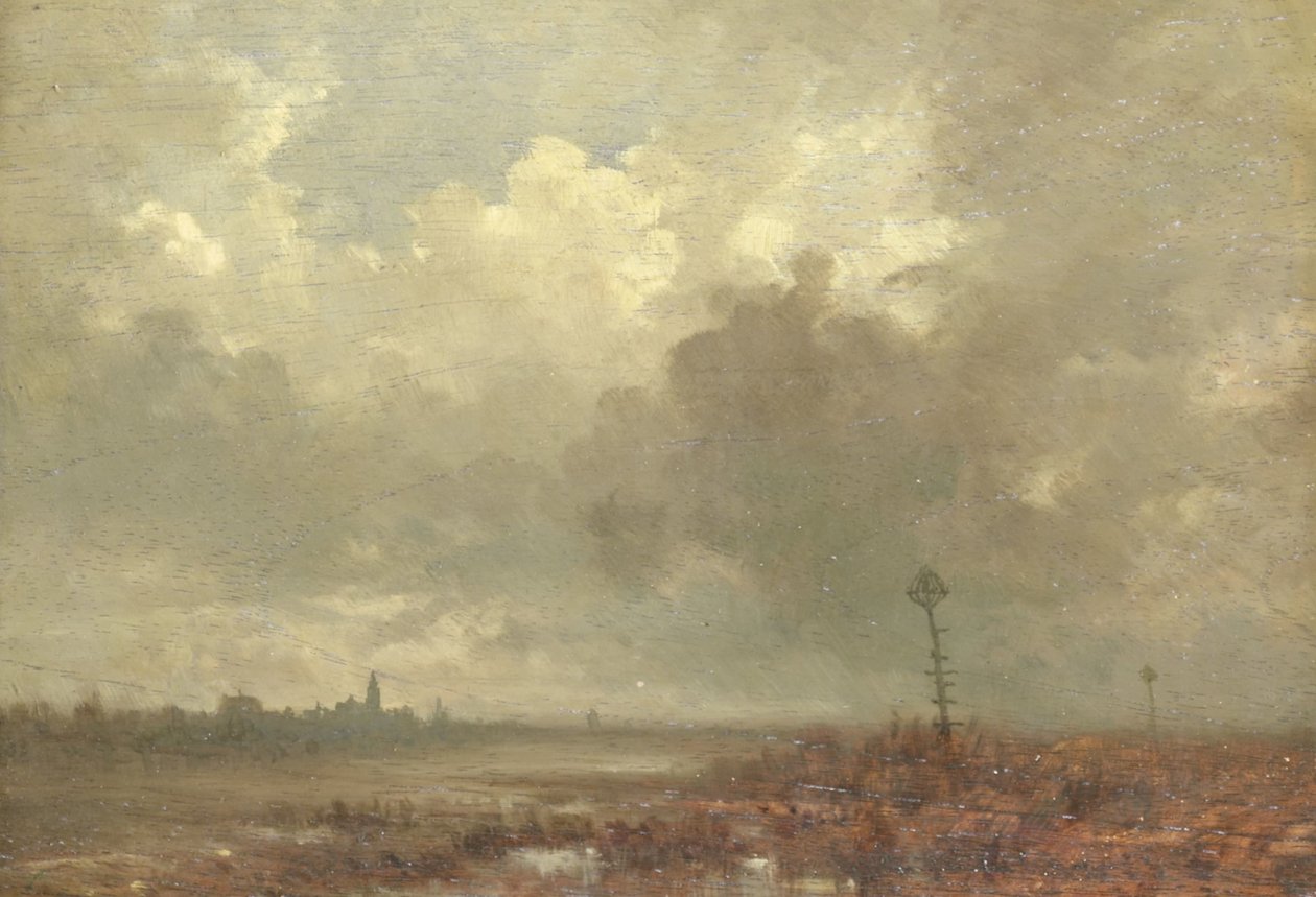 Riviergezicht bij avond door Adolphe Mouilleron