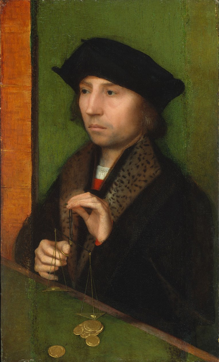Man die goud weegt door Adriaen Isenbrandt or Isenbrant