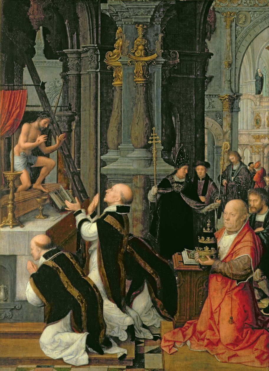 De mis van St. Gregorius door Adriaen Isenbrandt or Isenbrant