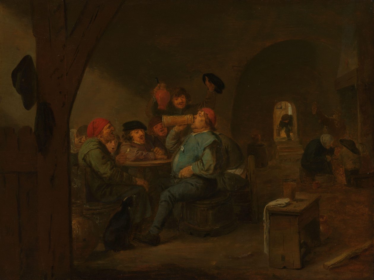 Drinkpartij in een taverne door Adriaen Brouwer (manner of)