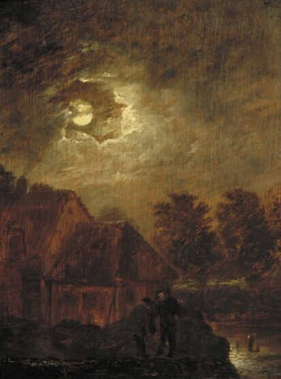 Boerderij bij maanlicht door Adriaen Brouwer