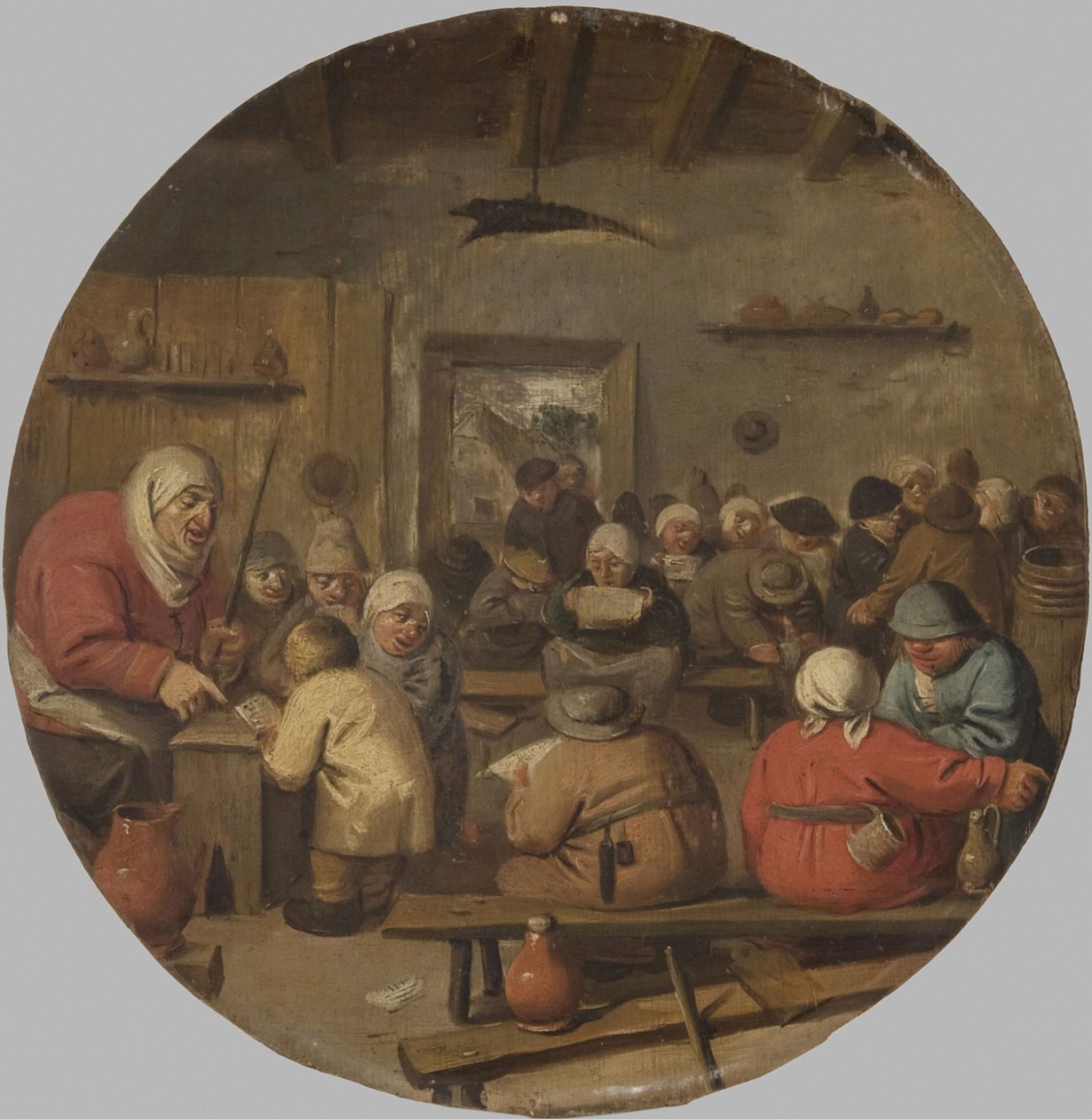 Interieur van een school door Adriaen Brouwer