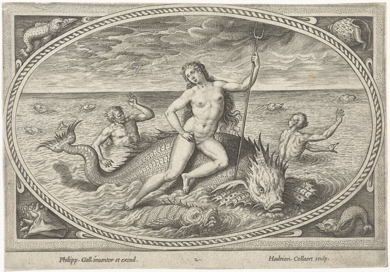 Amphitrite op een vis door Adriaen Collaert