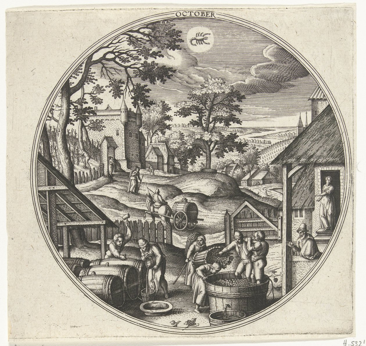 Oktober door Adriaen Collaert