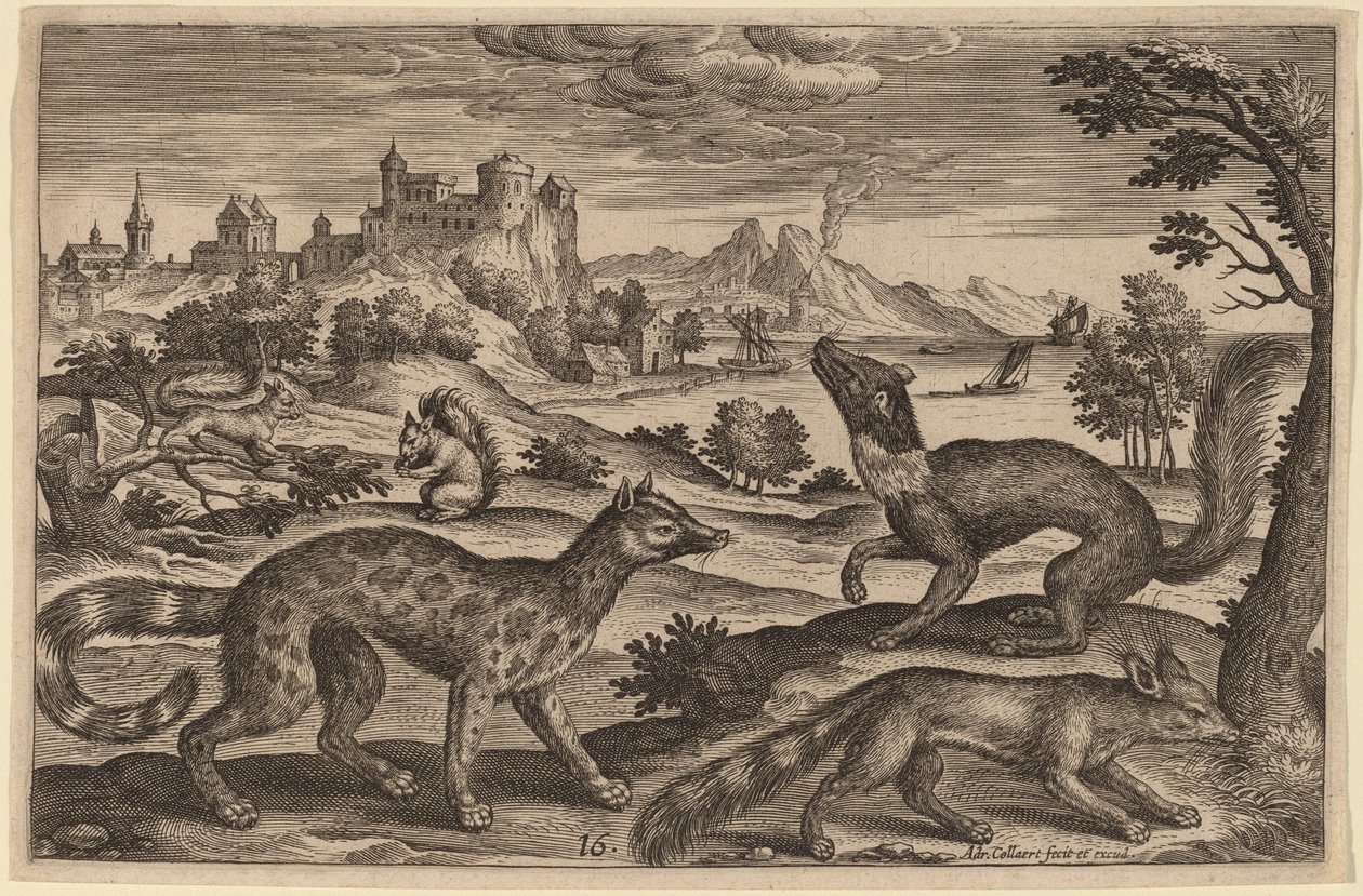 Wezels en eekhoorns door Adriaen Collaert
