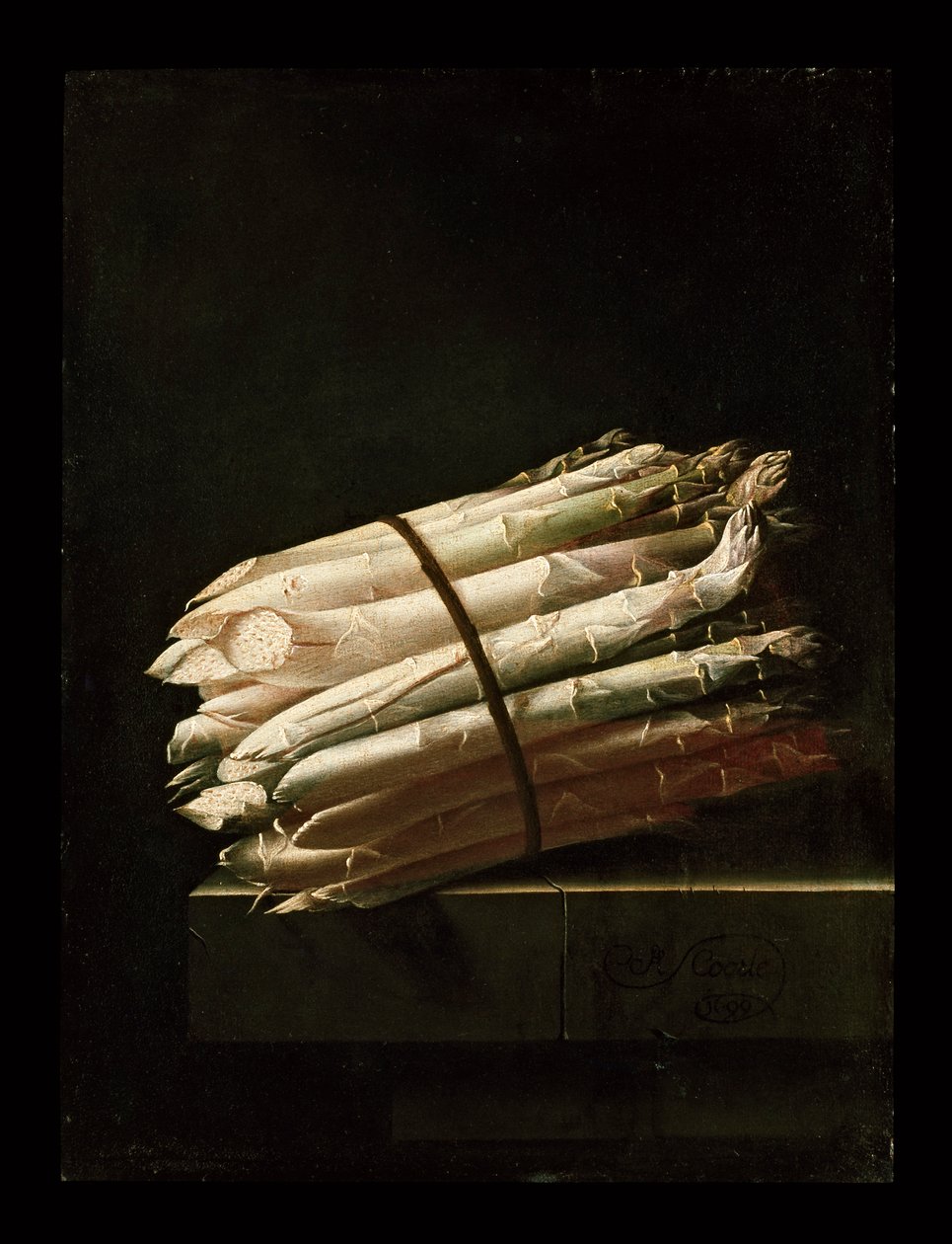 Stilleven van asperges, 1699 door Adrian Coorte