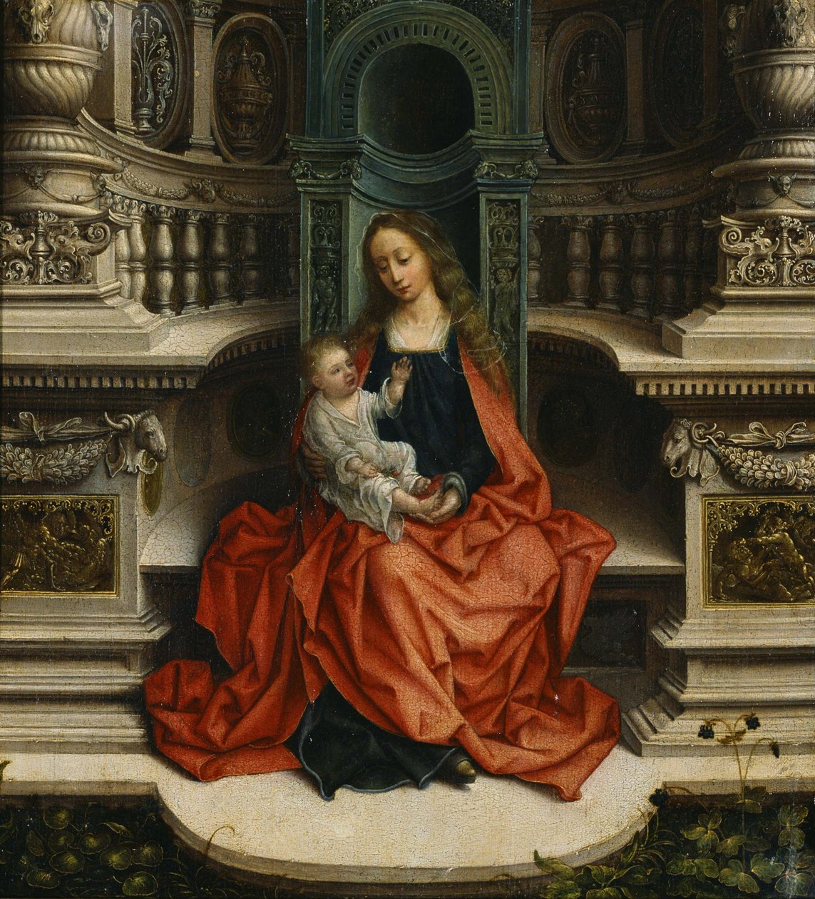 De Madonna en Kind op de Troon, 16e eeuw door Adriaen Isenbrandt or Isenbrant