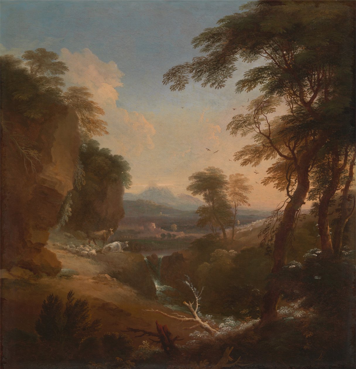 Landschap met verre bergen door Adriaen van Diest