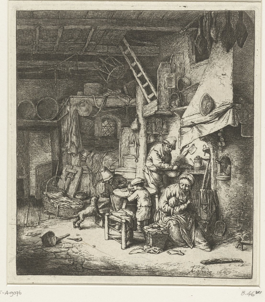 Boerengezin in interieur door Adriaen van Ostade