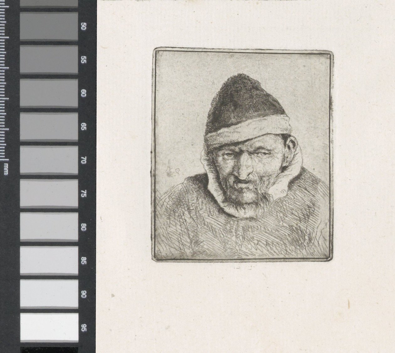 Buste van een boer met bontmuts door Adriaen van Ostade