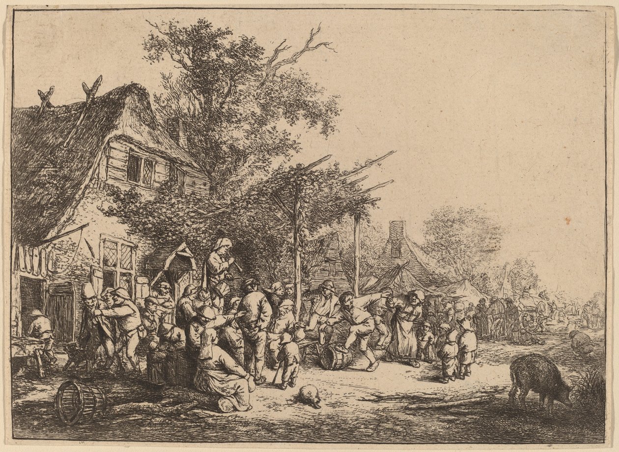 Dans onder de prieel door Adriaen van Ostade