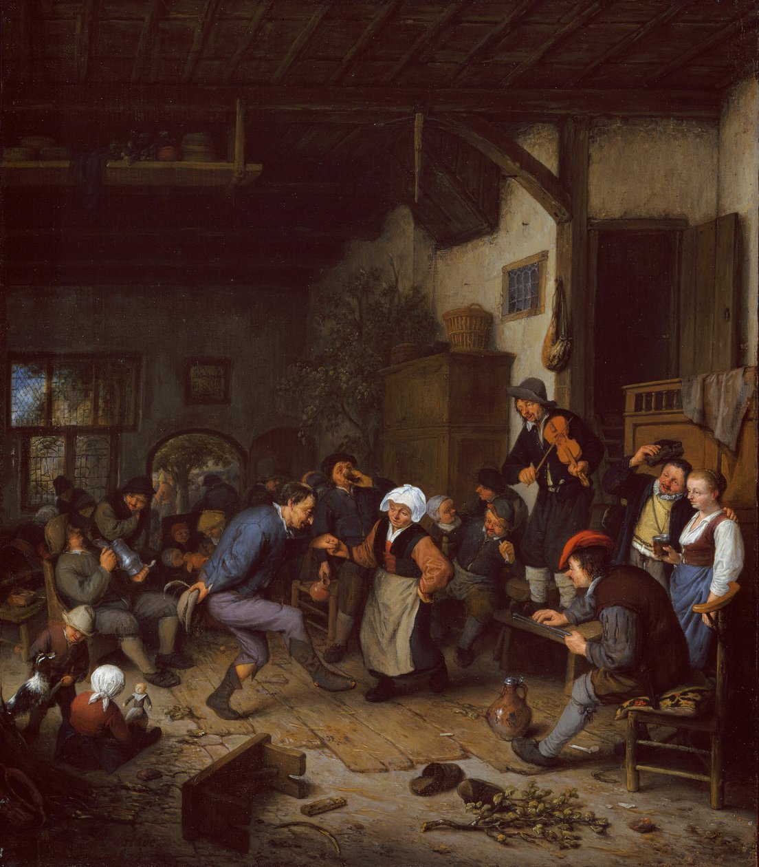 Feestvierders in een herberg door Adriaen van Ostade