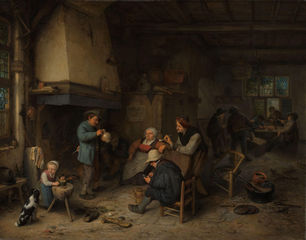 Boeren in een interieur door Adriaen van Ostade