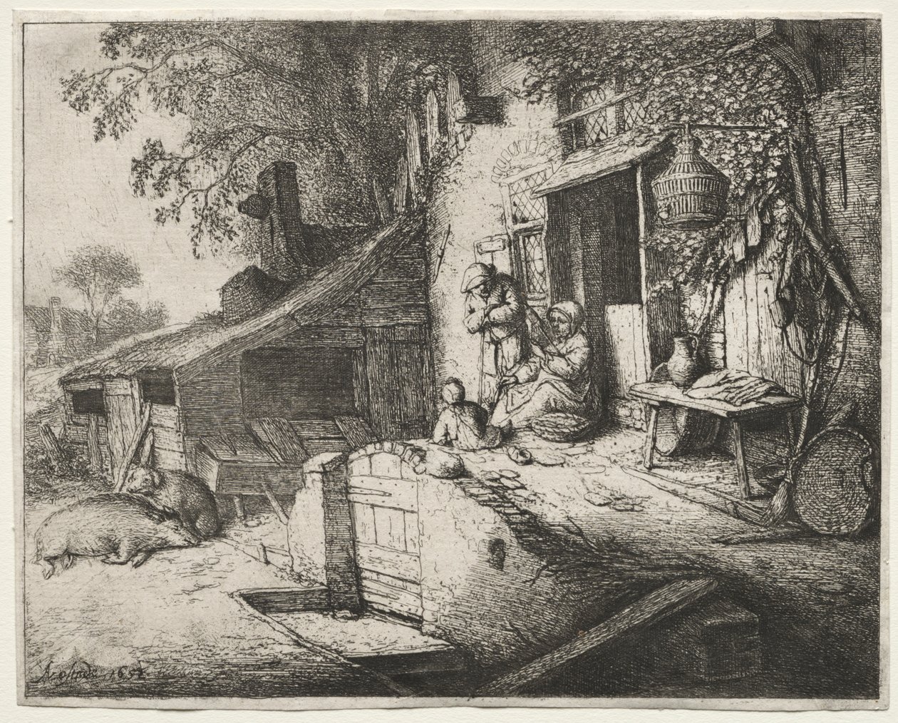 De Vrouw die Spint door Adriaen van Ostade