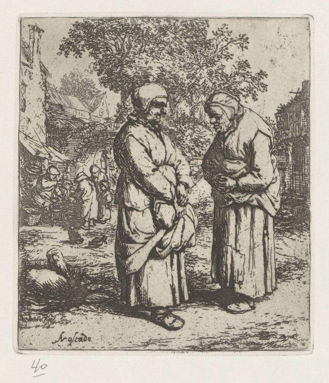 Twee oude vrouwen in gesprek door Adriaen van Ostade