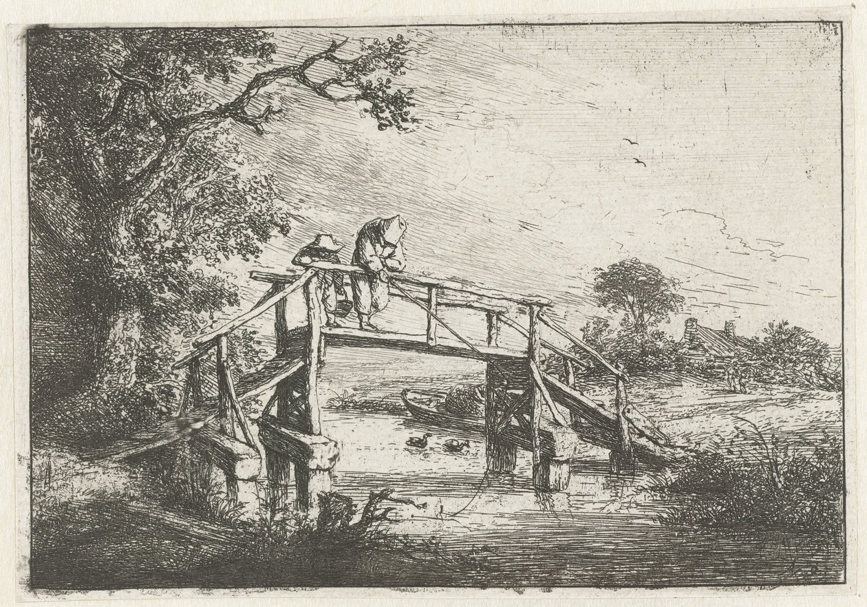 Twee vissers op een brug door Adriaen van Ostade