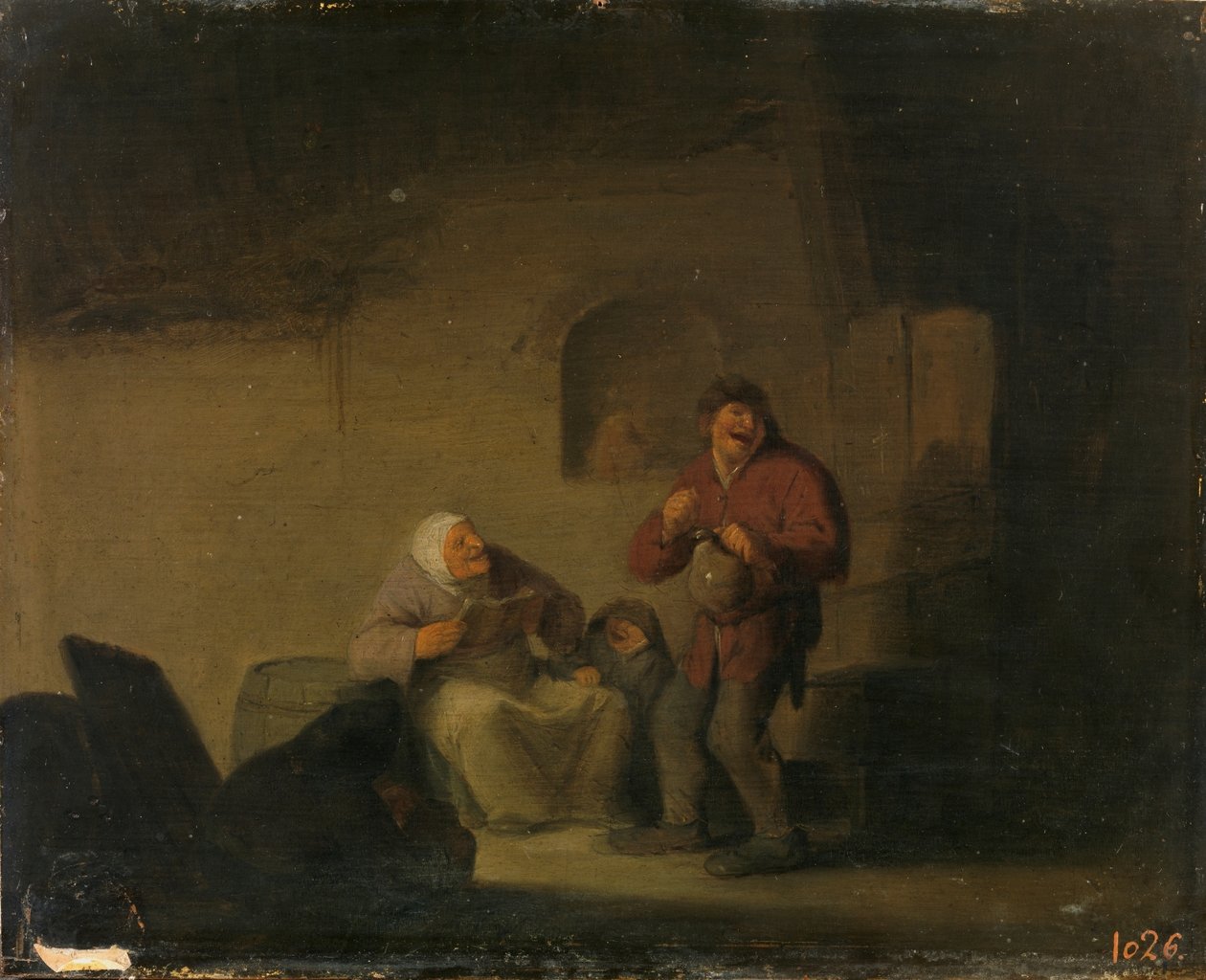 Twee boeren en een zingende vrouw door Adriaen van Ostade