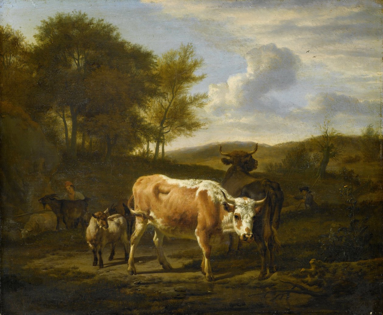 Bergachtig landschap met koeien, 1663 door Adriaen van de Velde