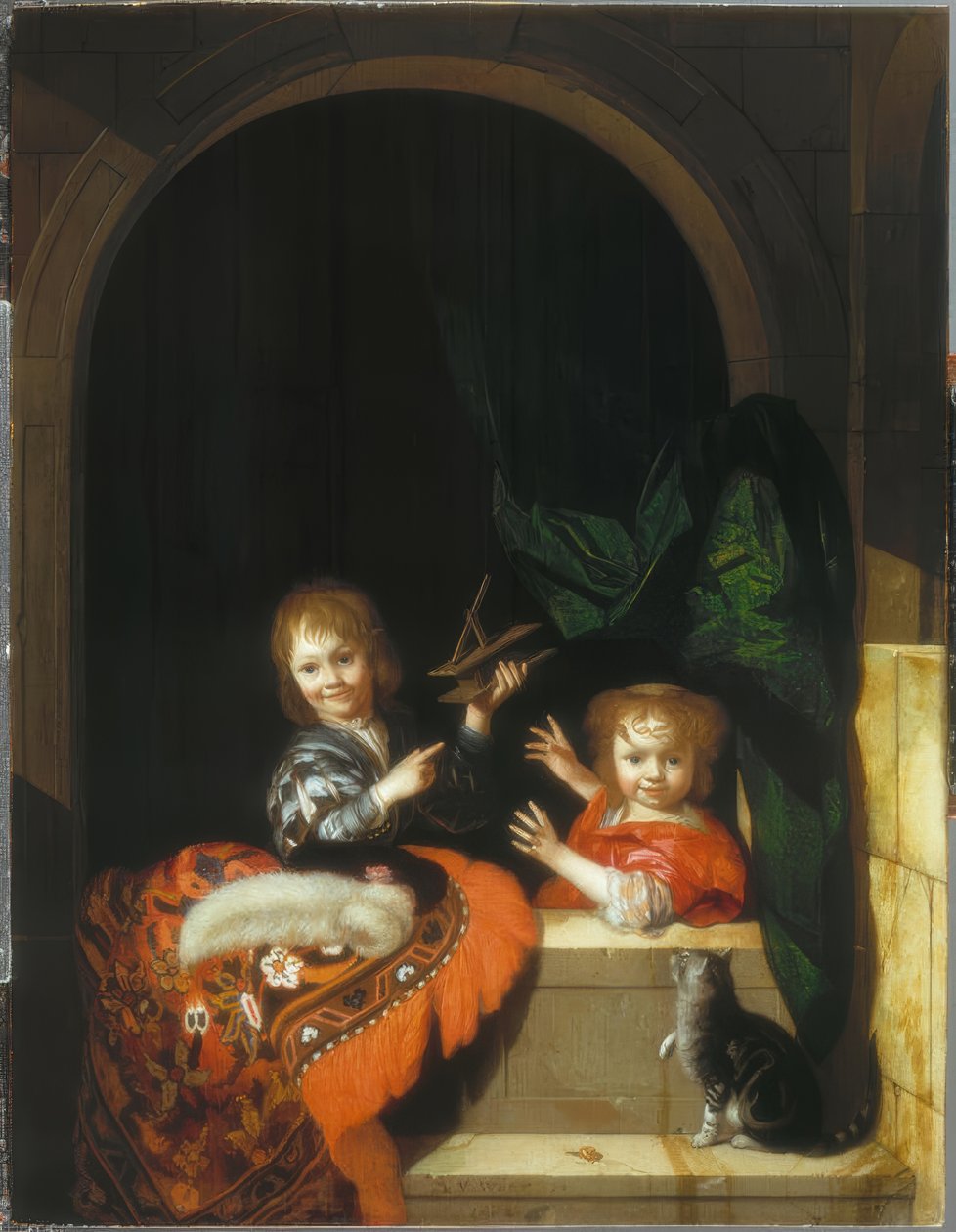 Twee kinderen met een muizenval door Adriaen van der Werff