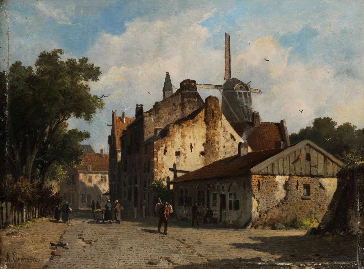 Blik in een Nederlandse voorstadstraat. door Adrianus Eversen