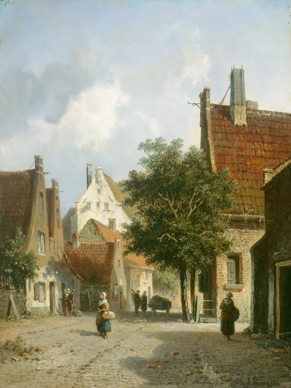 Straatscène in Amsterdam, 19e eeuw door Adrianus Eversen