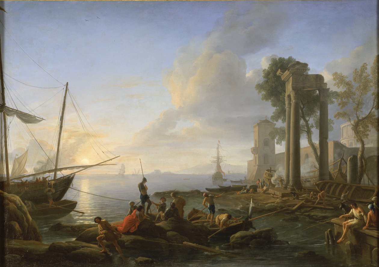 Marina bij zonsondergang door Adrien Manglard