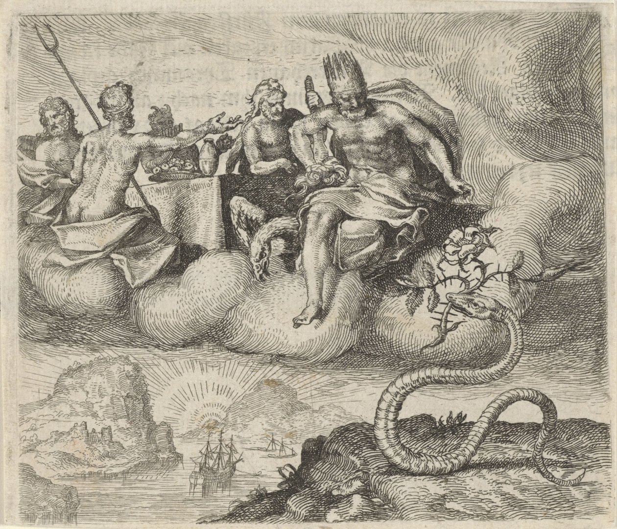 Fabel van Jupiter en de slang door Egidius  Sadeler (II)