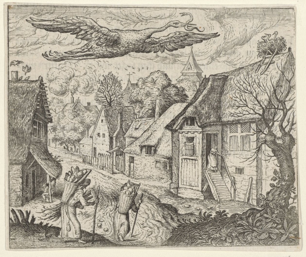 Fabel van de oude ooievaar door Egidius  Sadeler (II)