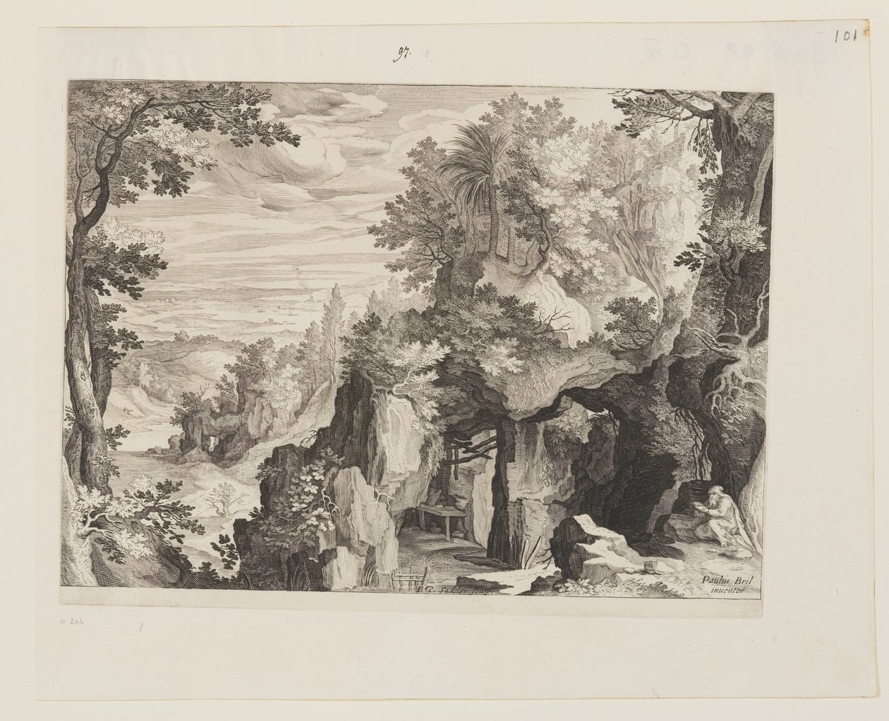 Berglandschap met een kluizenaar door Aegidius Sadeler II