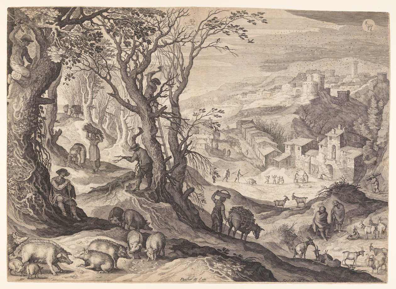 November/December, van De Twaalf Maanden door Aegidius Sadeler II