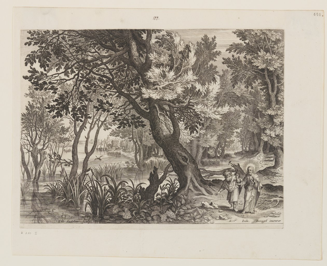 Rivierlandschap met De verzoeking van Christus door Aegidius Sadeler II