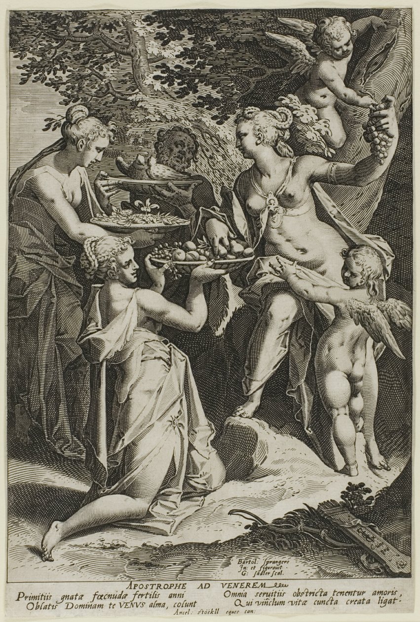 Venus ontvangt geschenken door Aegidius Sadeler II