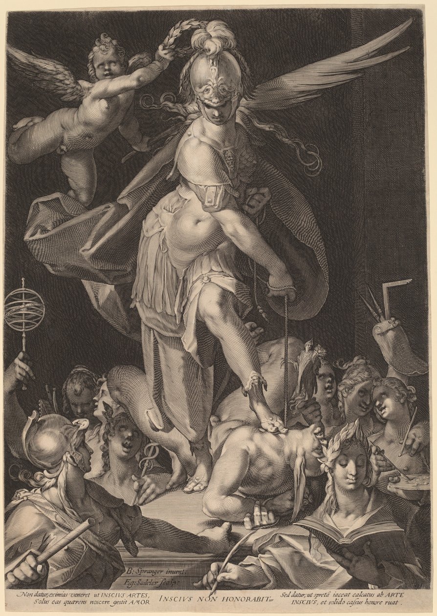 Wijsheid overwint onwetendheid door Aegidius Sadeler II, after Bartholomaeus Spranger