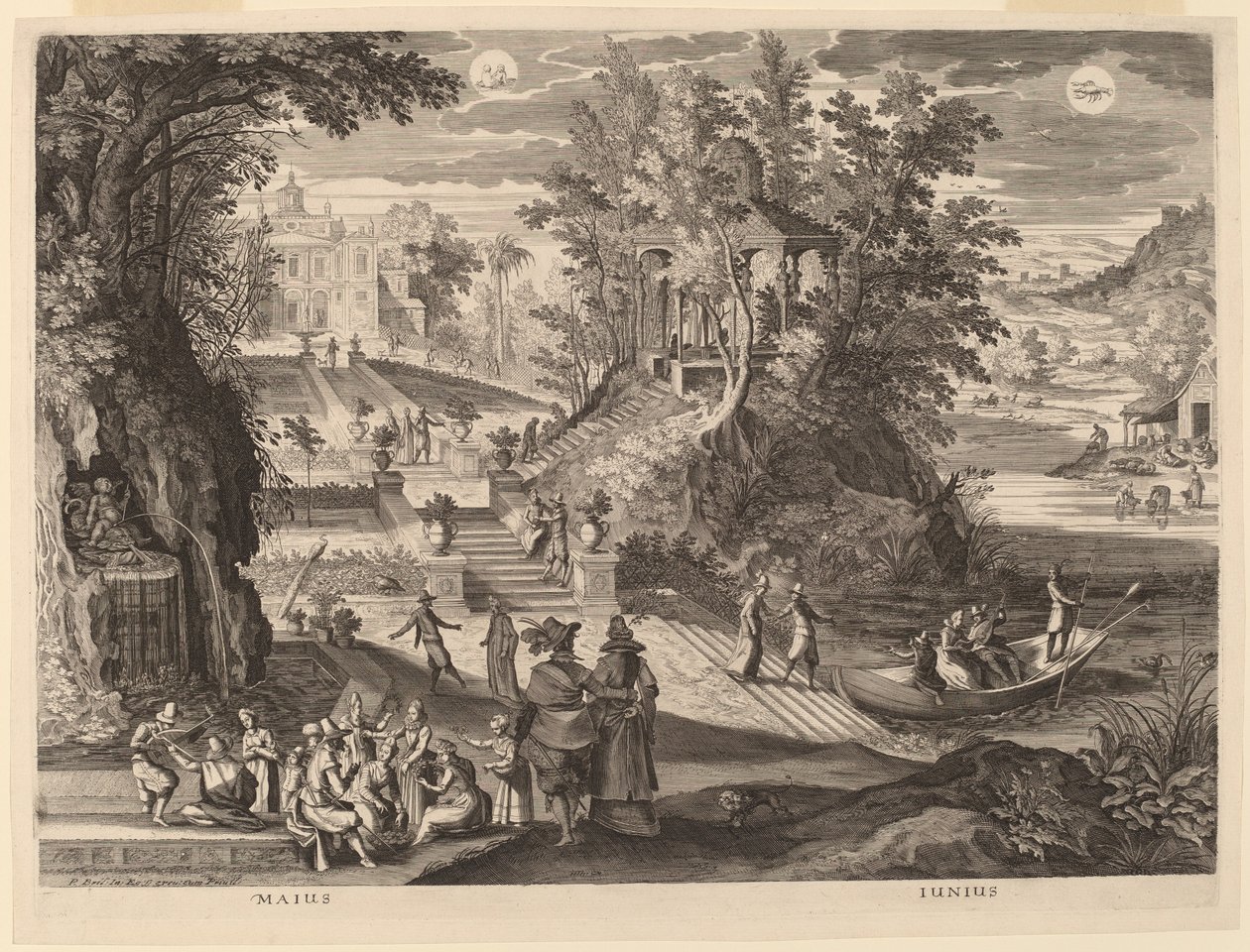 Mei en Juni door Aegidius Sadeler II after Paul Bril