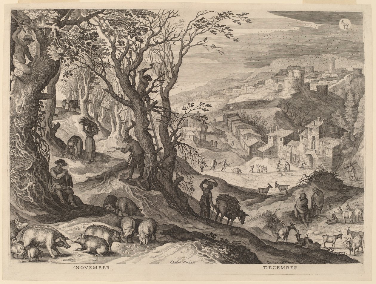 November en december door Aegidius Sadeler II after Paul Bril