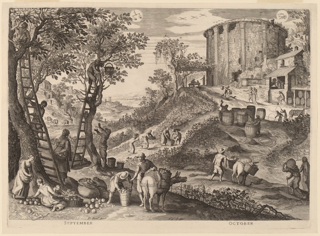 September en oktober door Aegidius Sadeler II after Paul Bril