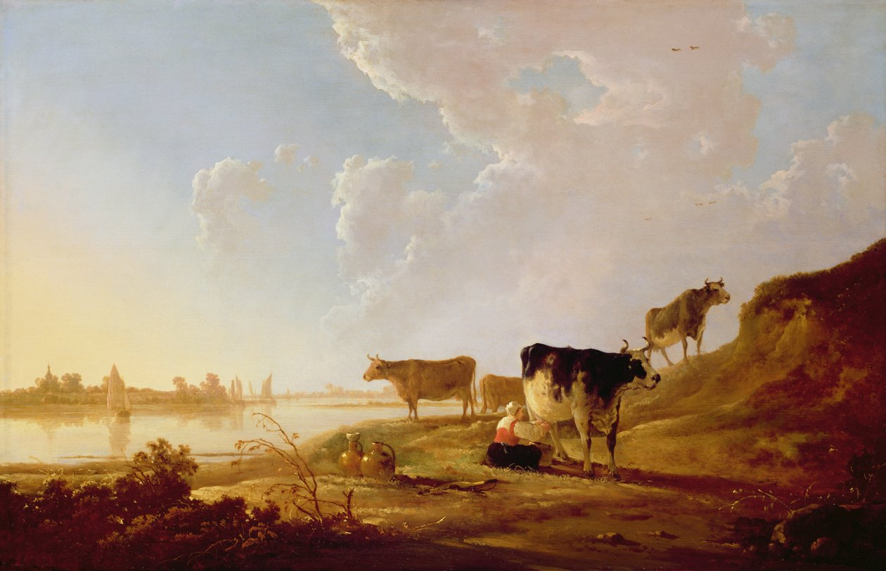 Koeien bij een rivier door Aelbert Cuyp