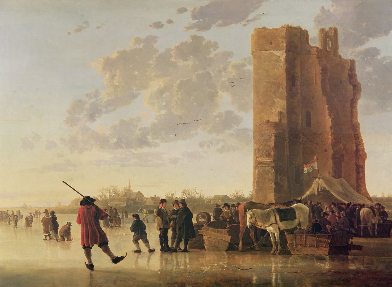 Uitzicht op de Maas in de Winter door Aelbert Cuyp