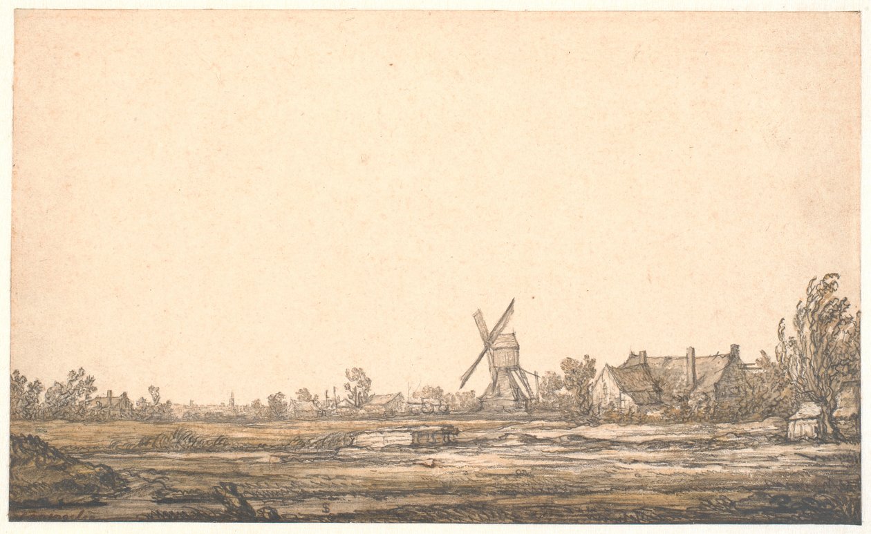 Landschap met een molen door Aelbert Cuyp