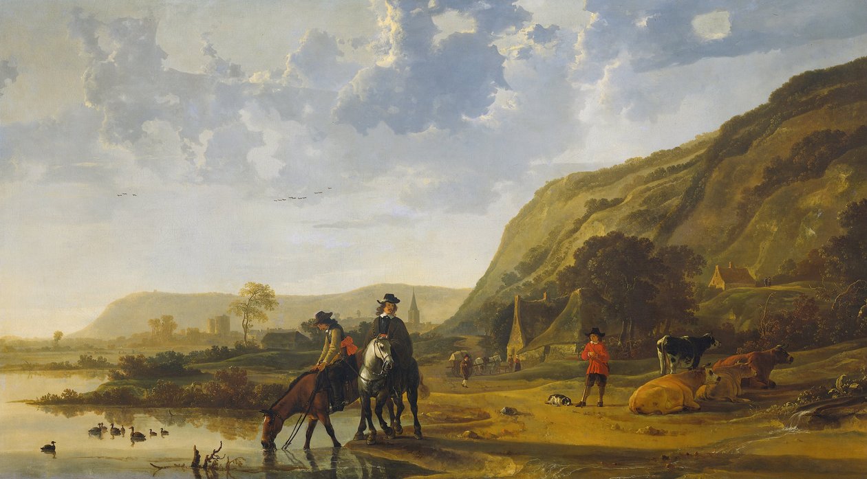 Rivierlandschap met ruiters, 1655 door Aelbert Cuyp