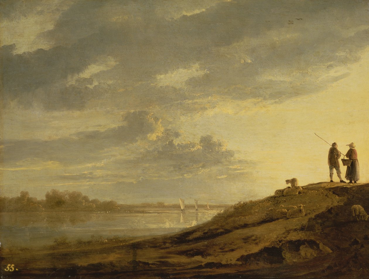 Zonsondergang boven een rivier, 1650s door Aelbert Cuyp