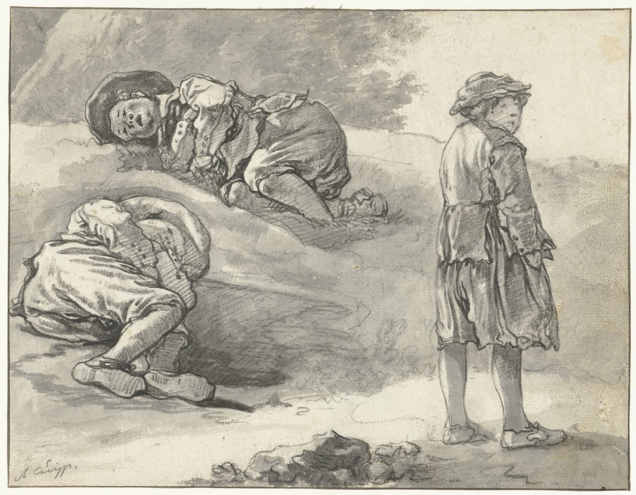 Drie studies van een kleine herder door Aelbert Cuyp